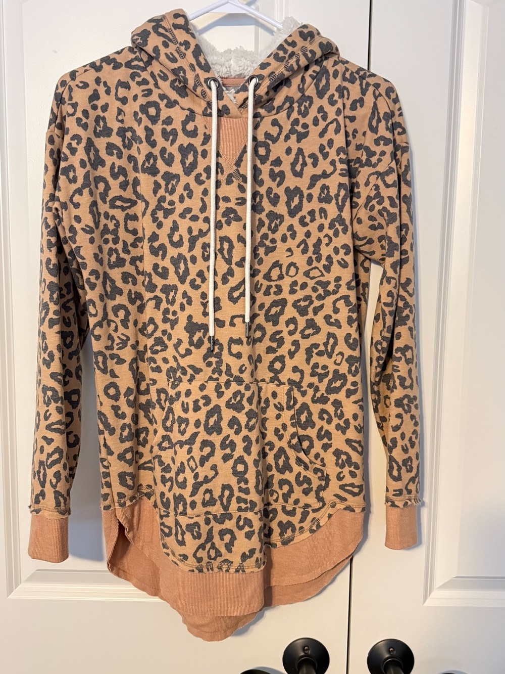 Maurices Leopard Print Sherpa-Lined Hoodie in Tan & Black